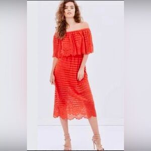 Alice McCall Lace Off the Shoulders Midi Dress